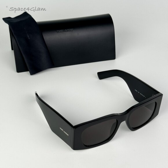 NEW Saint Laurent SL654 001 Black Dark Grey Rectangle Women Sunglasses - Picture 9 of 14